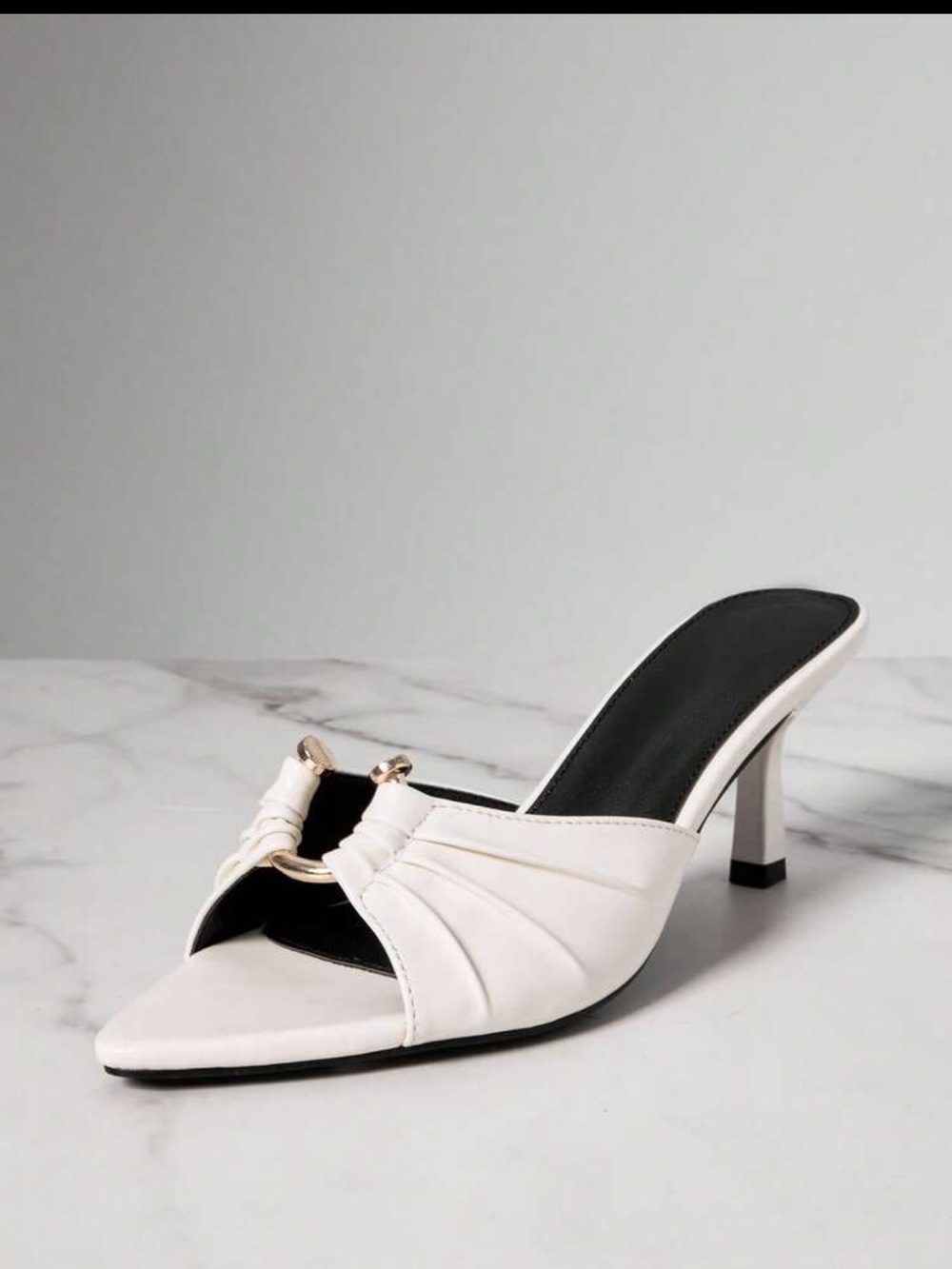 White Women's Open-Toe Heeled Mules - Picture 4 of 4